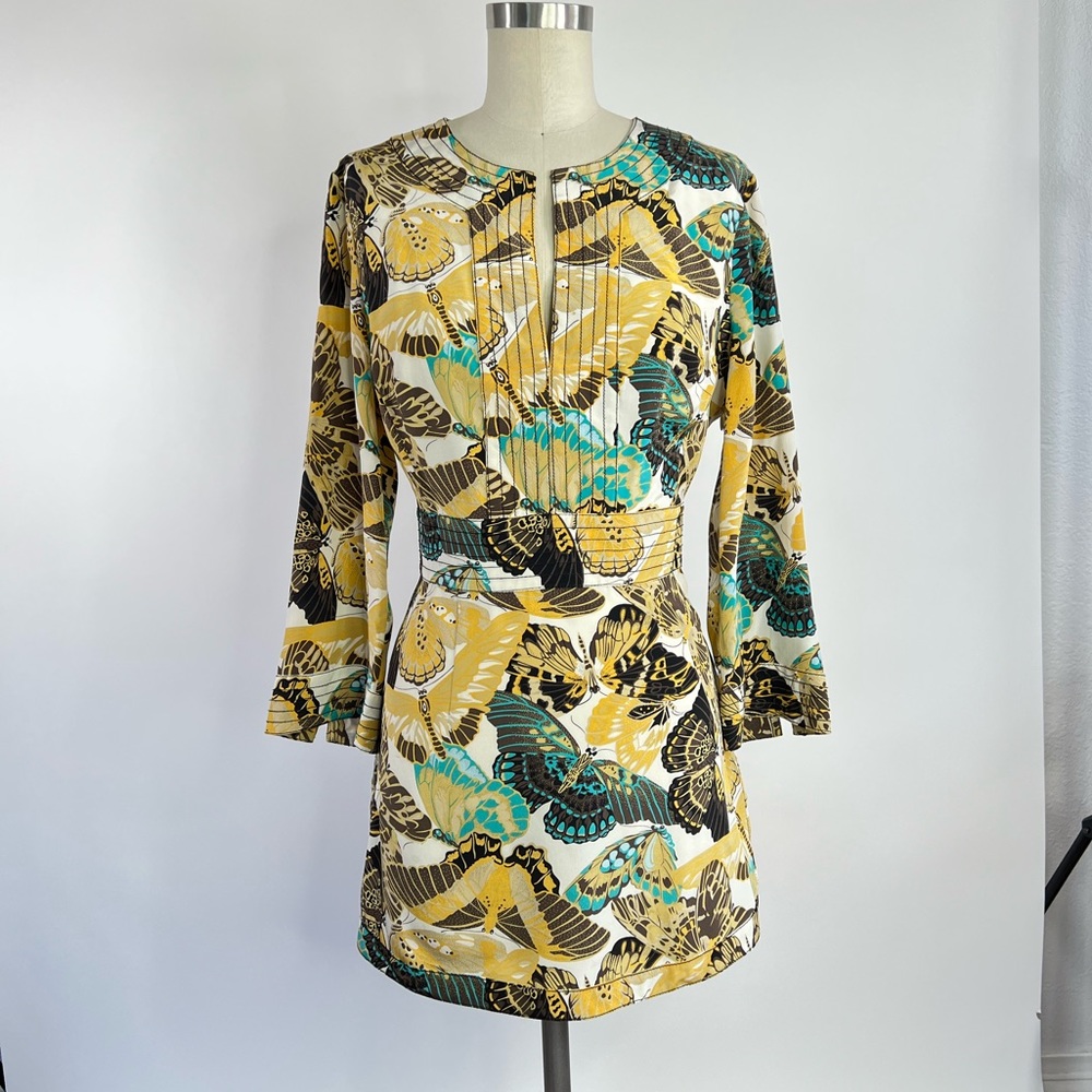 Tory Burch Gold and Green Pleated Tunic